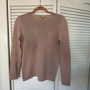 Neiman Marcus Pink Crew Neck Sweater with Ribbed Knit